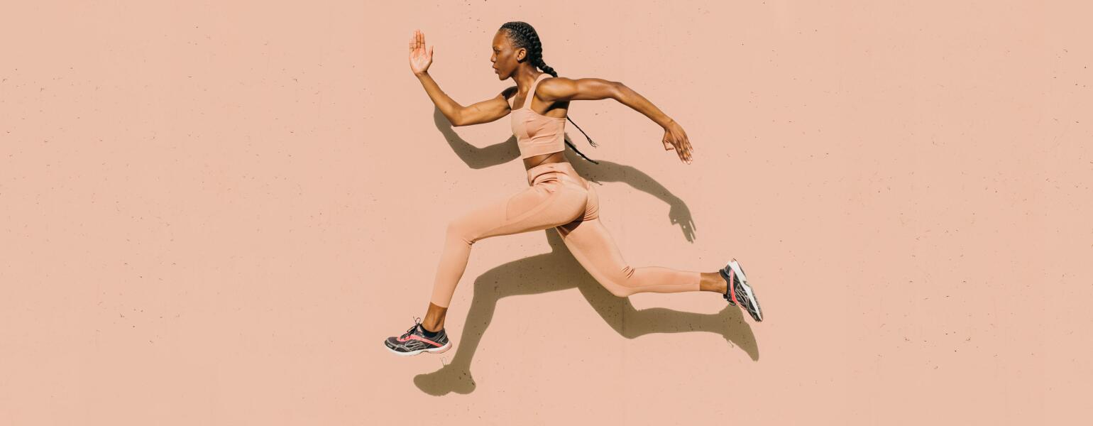 woman running in mid air