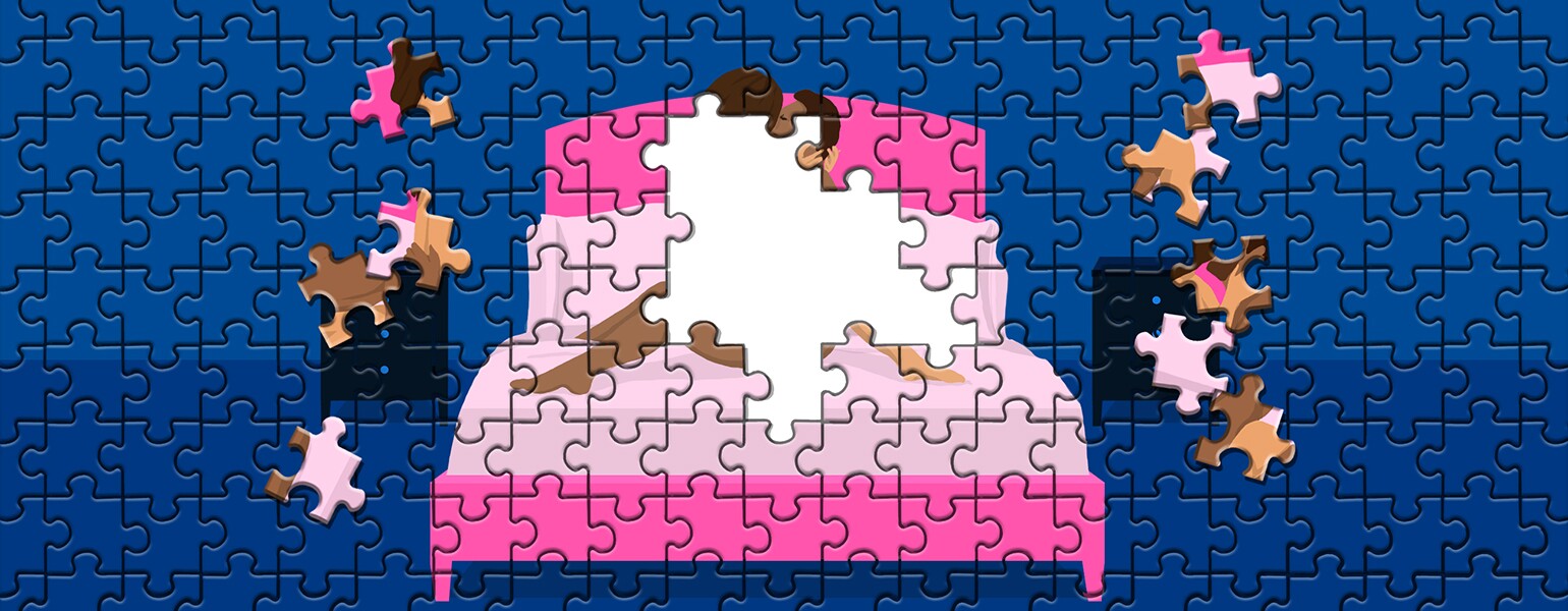 illustration of puzzle with couple making love on bed by kiersten essenpreis