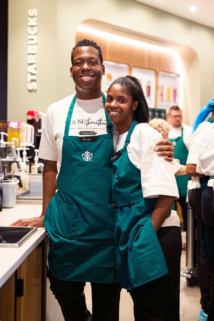 Staff at the Starbucks in Akron, Ohio