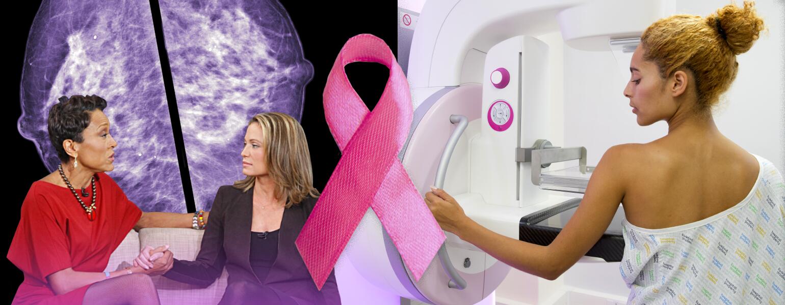 Photo from good morning america episode talking about breast cancer and woman getting mammogram