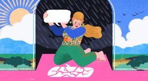 illustration of woman breaking a speech bubble with another speech bubble