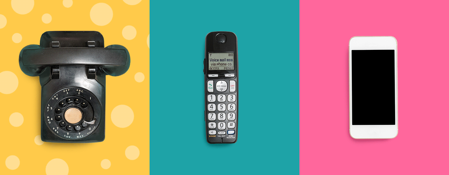 three different types of phones throughout generations