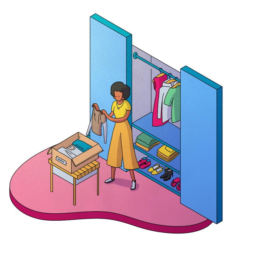 illustration of woman decluttering closet