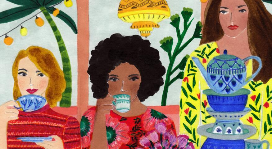 illustration of ladies drinking tea by roeqiya fris