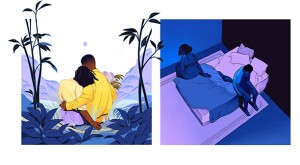 illustration_2_panels_of_couple_cuddling_and_sitting_at_the_edge_of_bed_by_dani_pendergast_612x386_S
