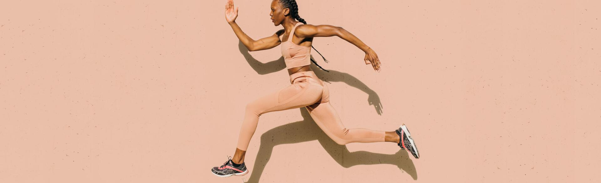 woman running in mid air