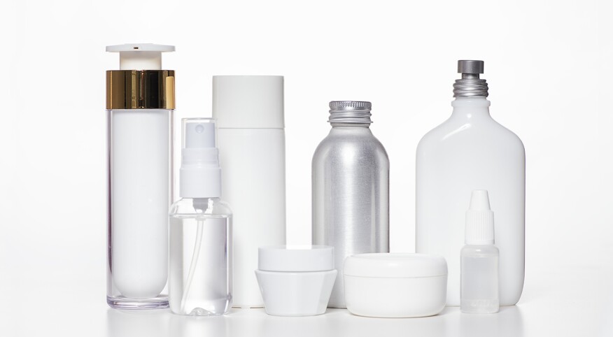 Generic white beauty products on a white background