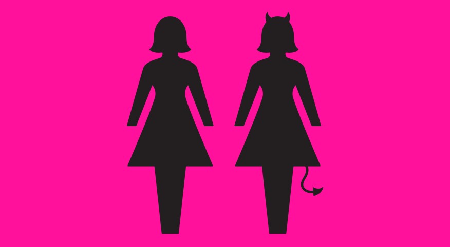 An illustration of two female silhouettes. One silhouette is normal, while the other has Devil horns and a tail, indicating a toxic friendship.