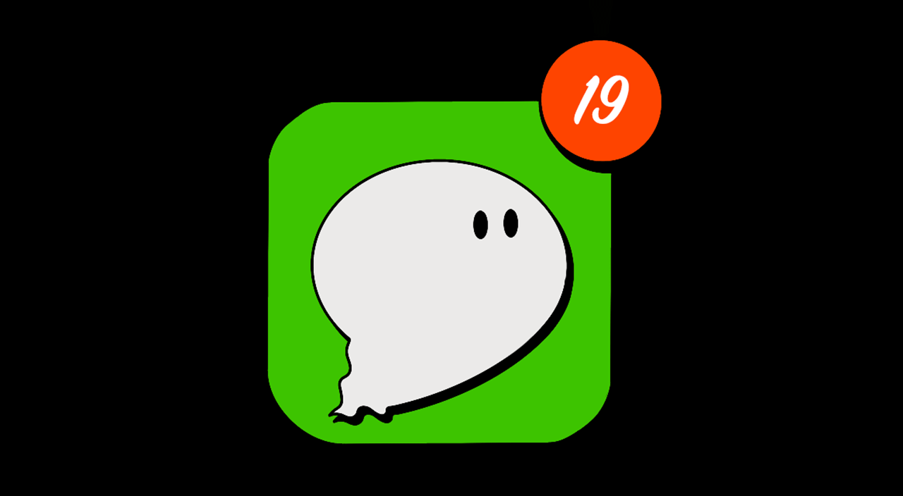 gif illustration of texting application with ghost speech bubble and a 19 messages notification