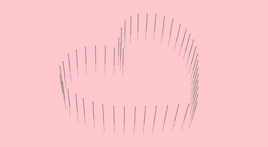 illustration of heart symbol with acupunture needles