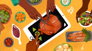 illustration of thanksgiving meal on table spotify playlist by charlot kristensen