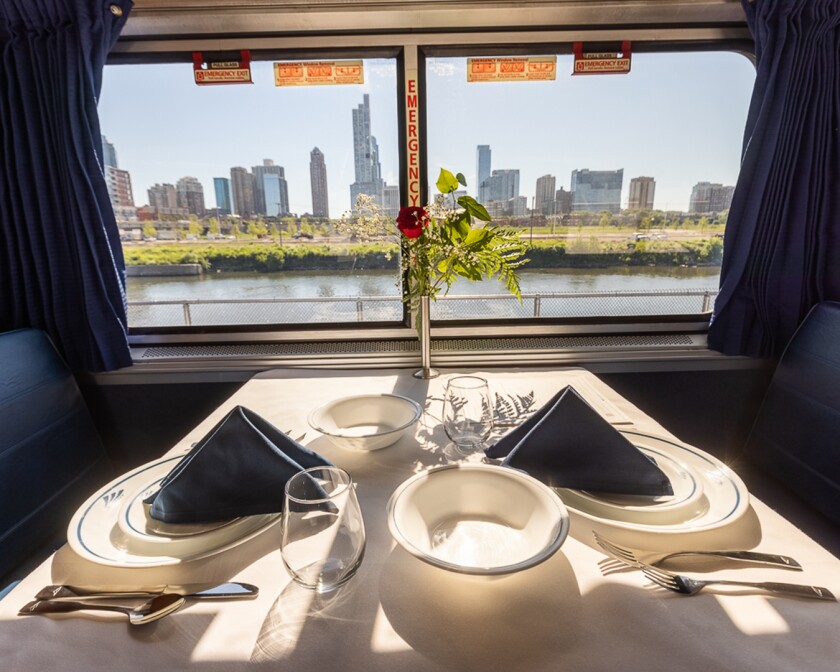 Dinner car place setting on Superliner Amtrak train