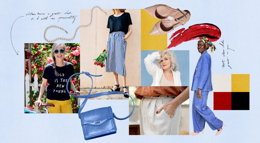 photo collage of different outfit tips to not look frumpy