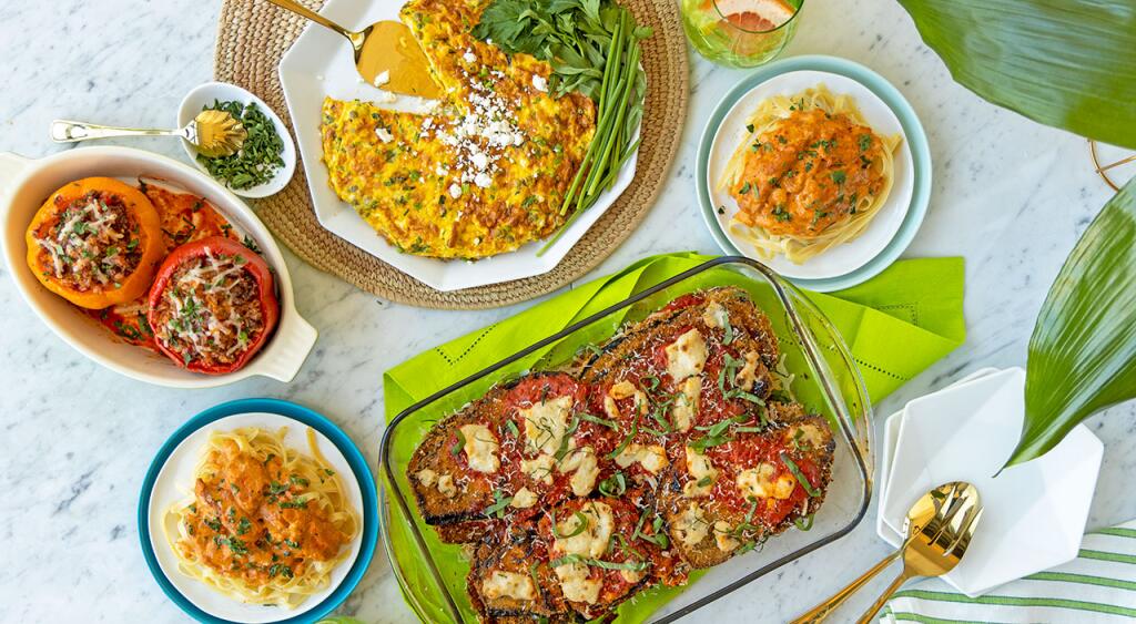 Vegetarian meal with summer style table settings