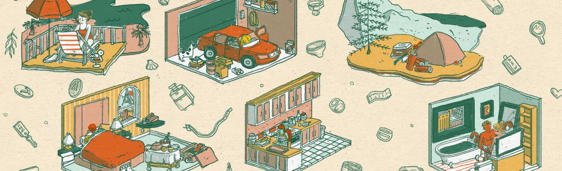 illustration of different locations to have sex