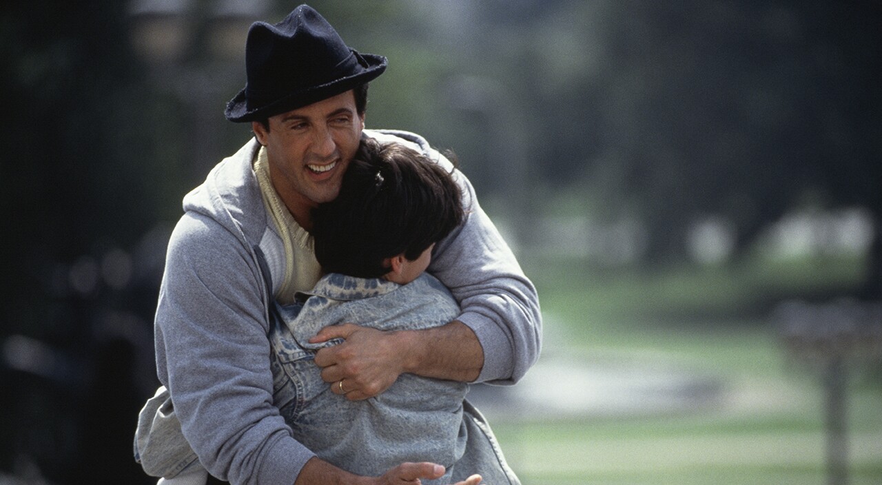 Sylvester Stallone with his son, Sage, on the set of Rocky V