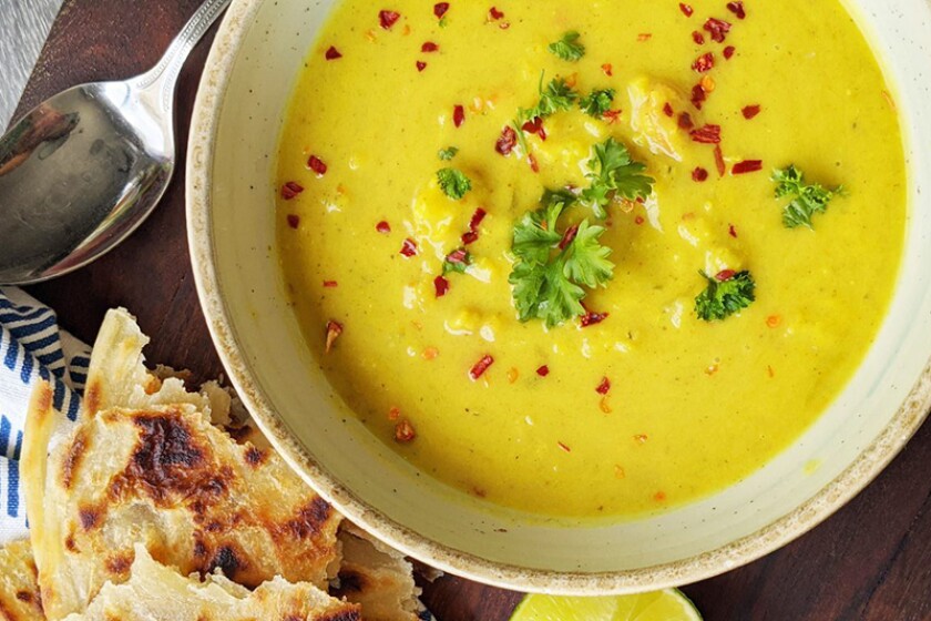 Cauliflower, coconut and orange lentil soup