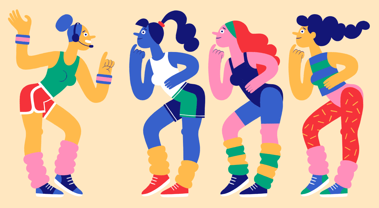 gif illustration of exercise trainer leading 3 women