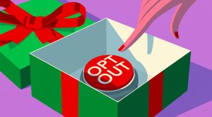 illustration of finger about to press on opt out button inside christmas present