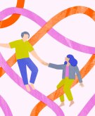 illustration of couple surrounded by lines forming heart