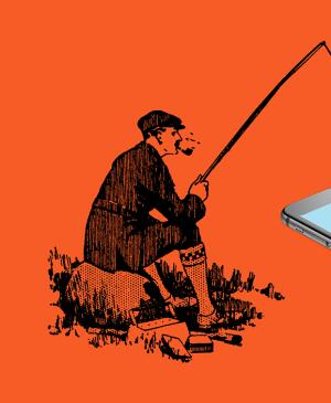 Drawing of man fishing into a smartphone