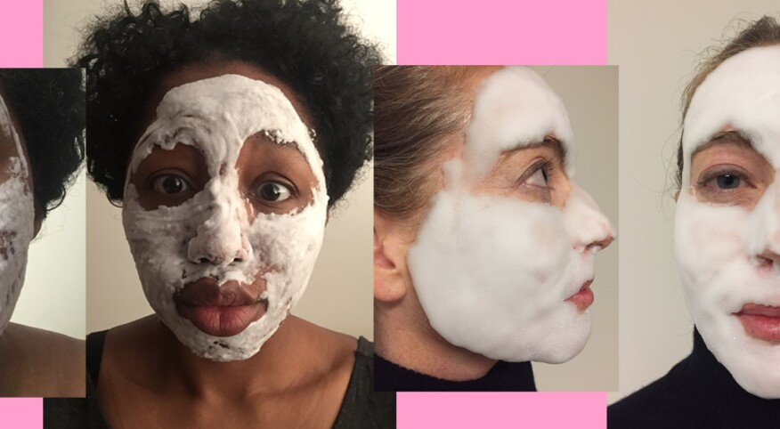 women trying bubble face masks