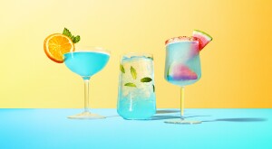 Three beautiful blue cocktails
