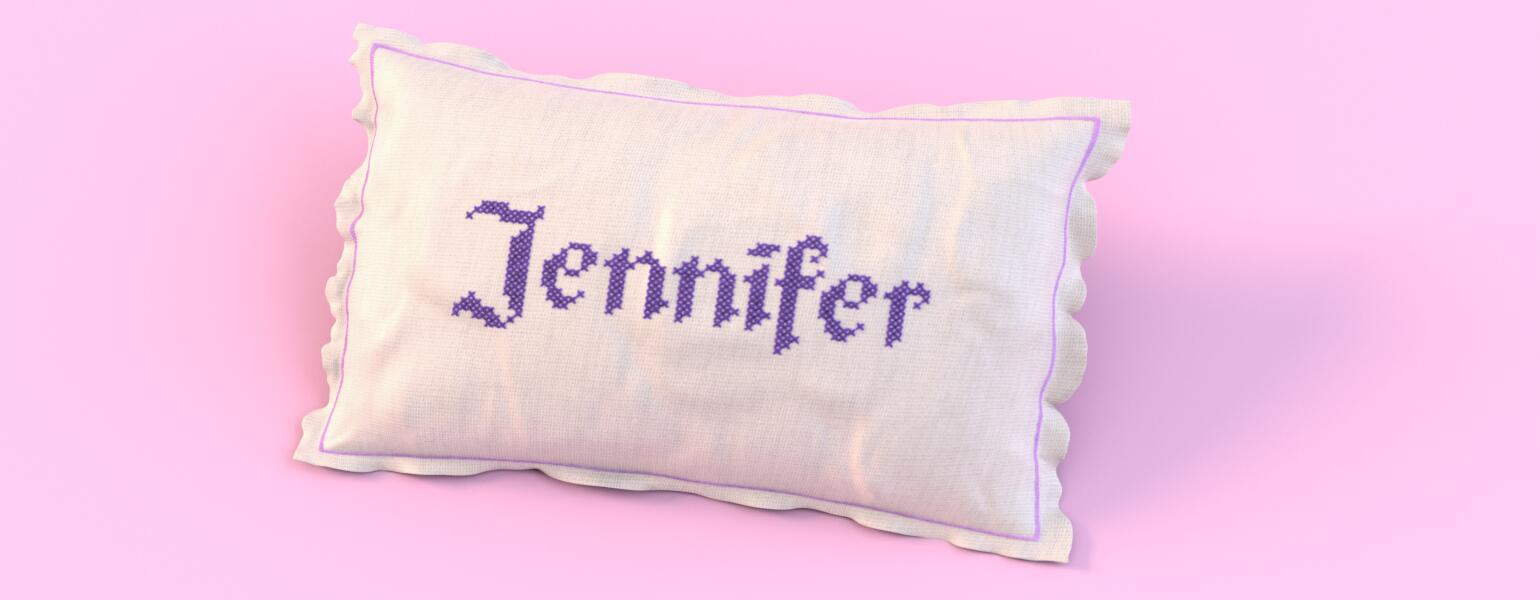 Pillow with the common name jennifer stitched on