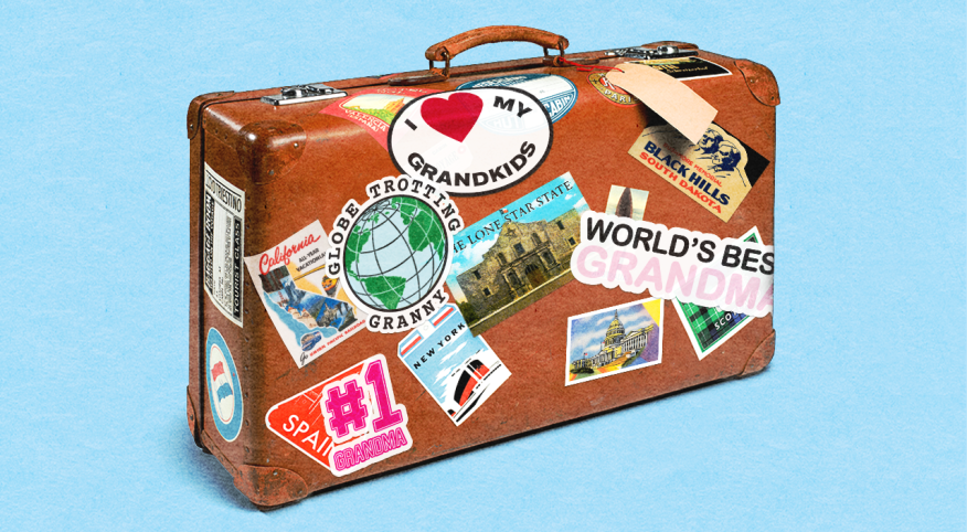 photo illustration of suitcase with stickers all over it, travel, vacation