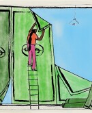 illustration of woman putting money wallpaper on wall