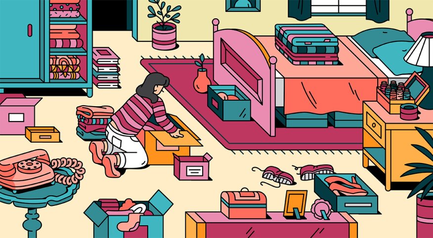 illlustration of woman packing items in boxes