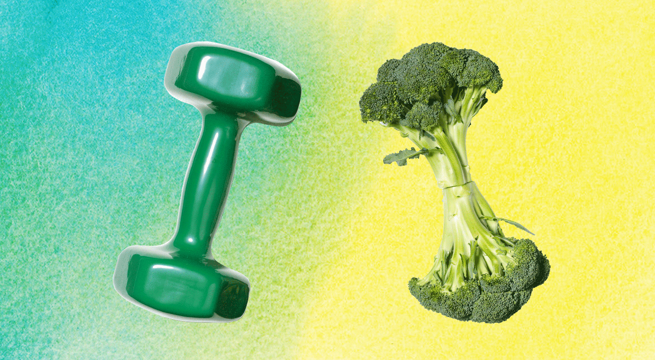 gif of green dumbbell and broccoli