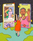 illustration of woman viewing different apps