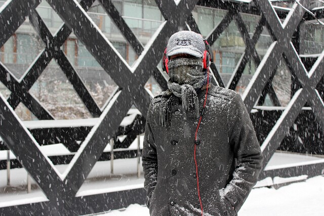 Person bundled up in the cold