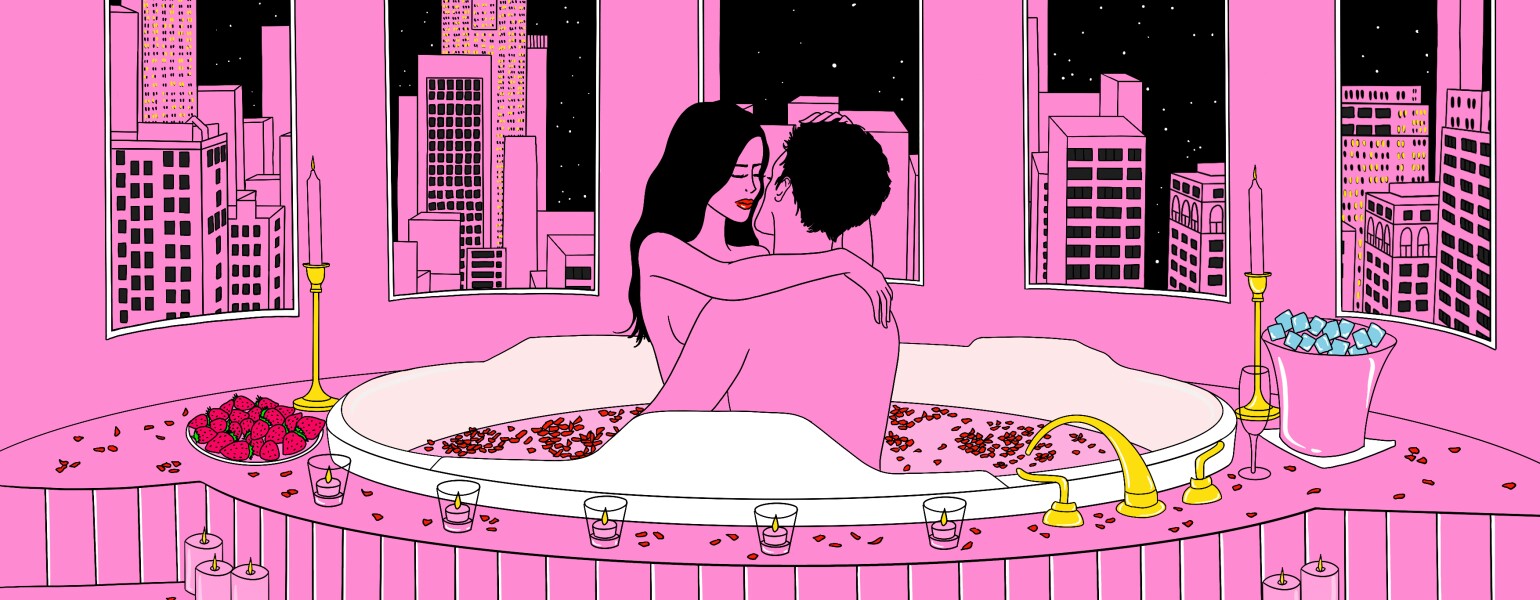illustration of couple making love in bathtub