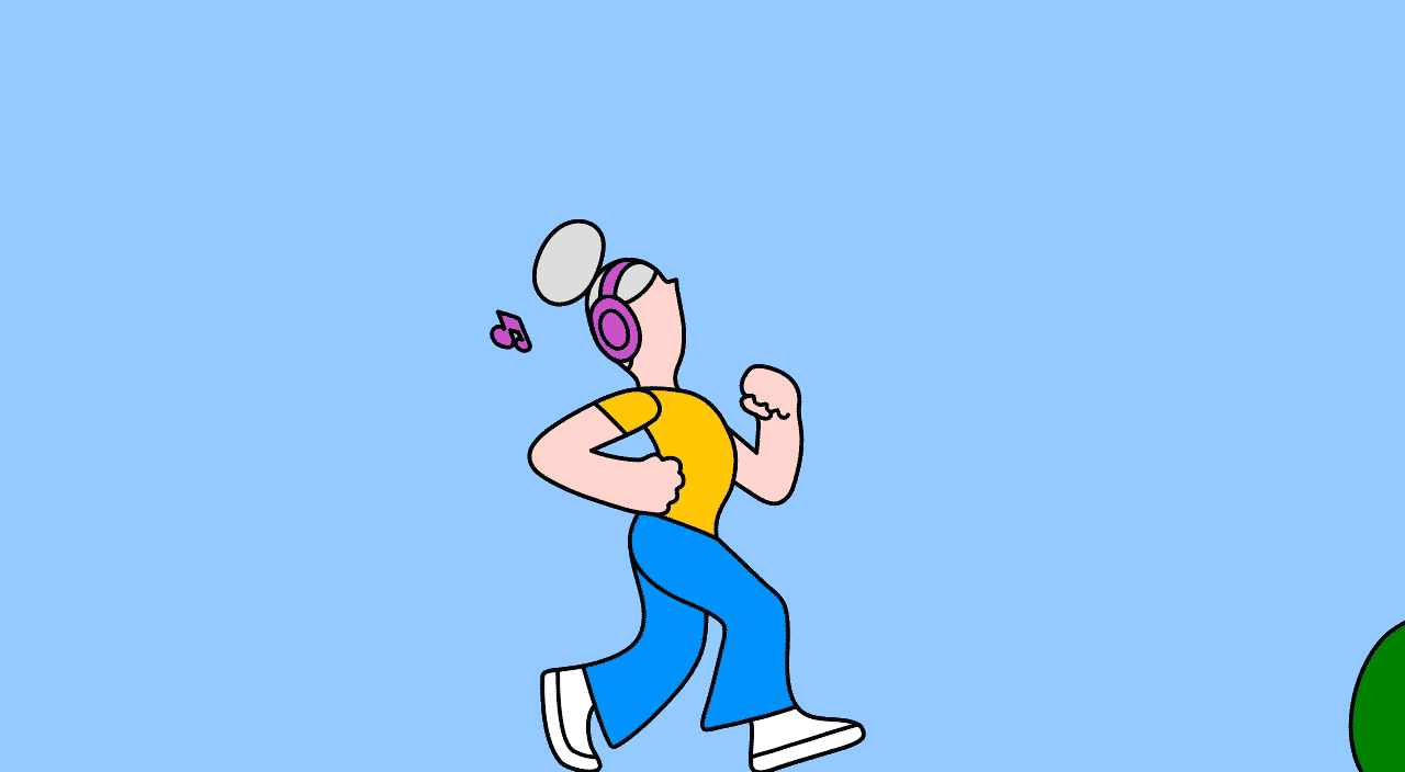 Color drawing of a woman happily walking