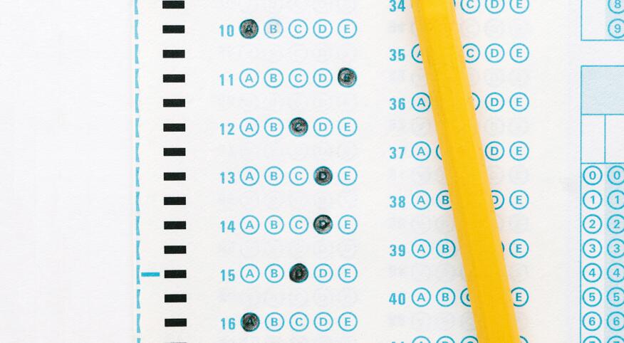 Photo of scantron bubble test with answers filled in.