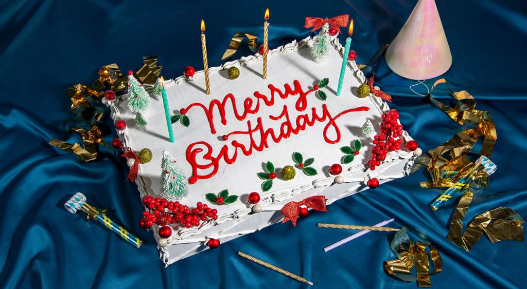 image of birthday and christmas cake, birthday near the holidays, cake