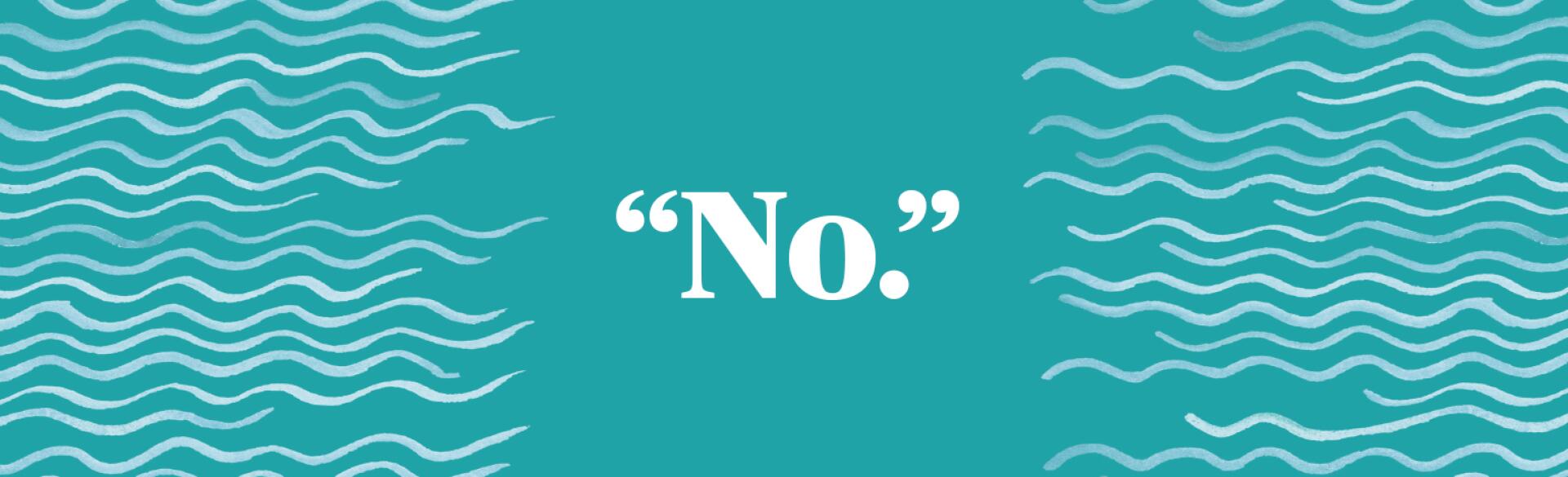 the word no in big white bold font on light blue background