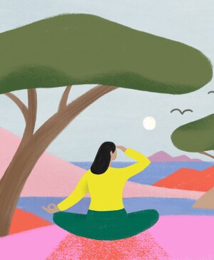 illustration of woman meditating in nature