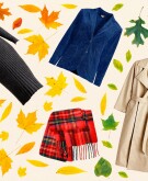 Collage of fall clothing with fall leaves in background