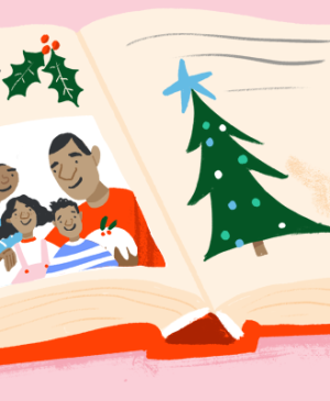 illustration_of_single_mom_looking_at_old_family_photo_during_holidays_by_Fiona_Dunphy_1440X400