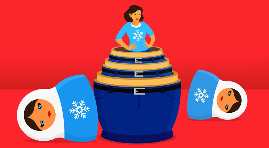 illustration of woman emerging from inside matryoshka dolls, weight loss, lose weight before the holidays