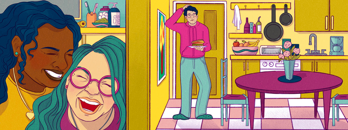illustration_of_best_friends_laughing_and_husband_standing_in_kitchen_confused_by_halsey_berryman_1440x560.jpg