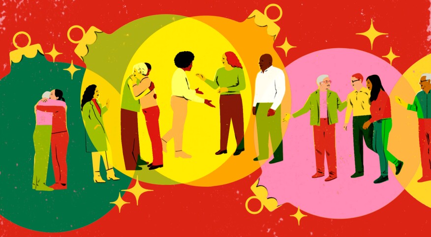 illustration of people interacting with people during the holidays