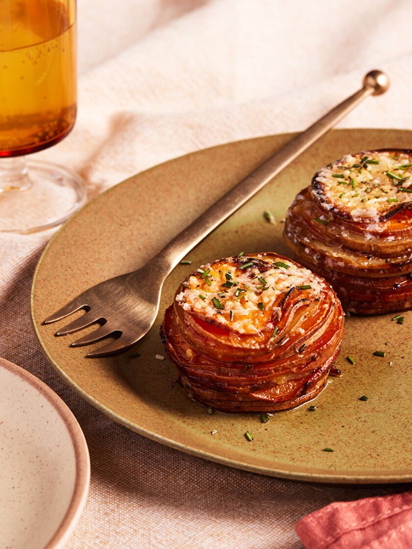 Thanksgiving side dish styled on rustic table setting