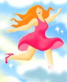 illustration of woman dancing amongst the clouds, lose weight
