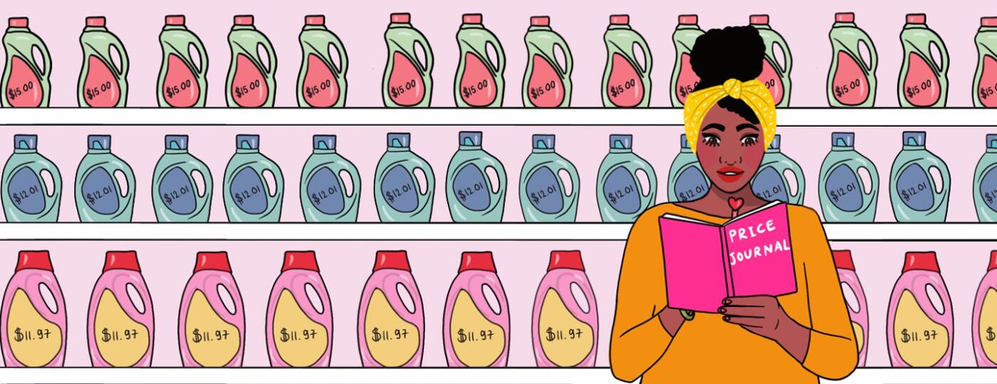 illustration_of_woman_tracking_down_prices_in_her_price_journal_saving_money_by_Mimi_Moffie_1440x560.jpg