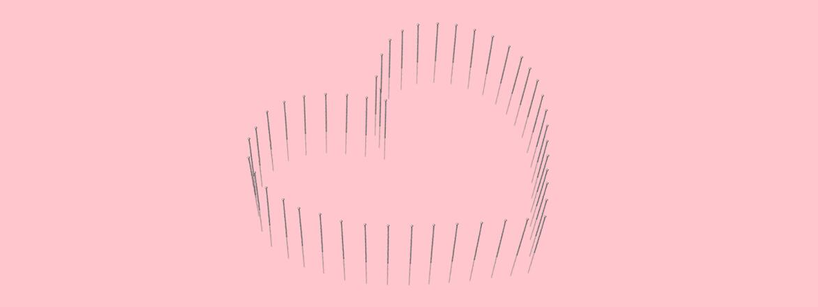 illustration of heart symbol with acupunture needles