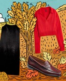 photo collage of fall fashion staples against fall background